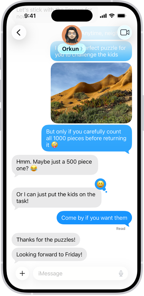 iMessage ବ୍ୟବହାର କରି ଏକ ବାର୍ତ୍ତାଳାପ।