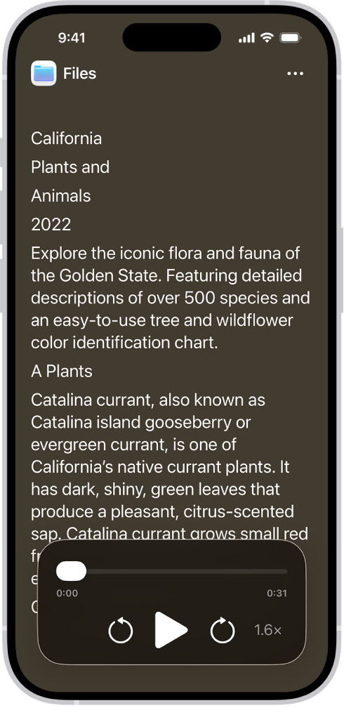 “ଆକ୍ସେସିବିଲିଟି ରୀଡର୍” ସ୍କ୍ରୀନ୍ ଏକ କଳା ବ୍ୟାକ୍ଗ୍ରାଉଣ୍ଡ୍ରେ ବଡ଼ ଟେକ୍ସ୍ଟ୍ରେ ପ୍ରଦର୍ଶିତ ହୋଇଥିବା ଫାଇଲ୍ରୁ ଟେକ୍ସ୍ଟ୍ ଡିସ୍ପ୍ଲେ ହେଉଛି।