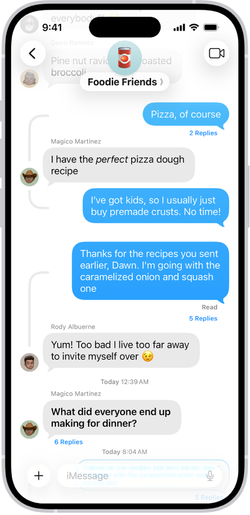 Групповой разговор в приложении «Сообщения».