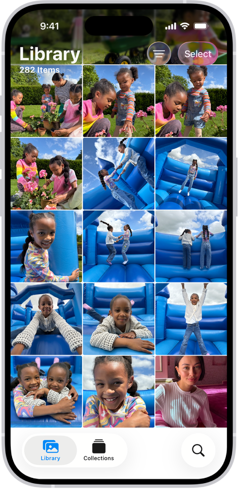 Obrazovka Knižnica v apke Fotky.