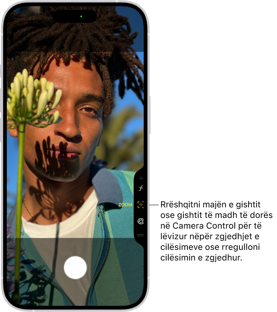 Menyja e Camera Control është e hapur në Camera. Është zgjedhur kontrolli i Zoom.