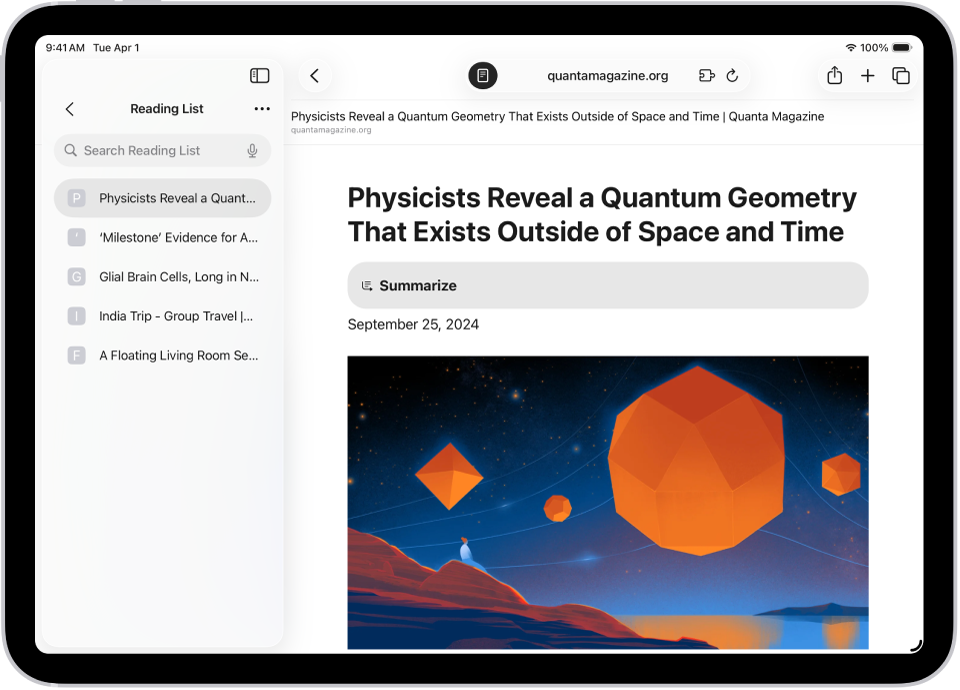 Al Safari s’obre la llista de lectura a la barra lateral de l’esquerra i es mostra la llista de llocs web desats a la llista de lectura.