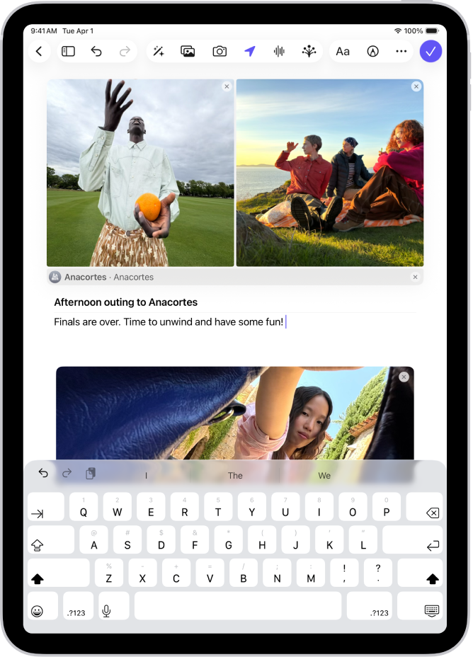 Obrazovka aplikace Deník s fotkami a rozepsaným záznamem