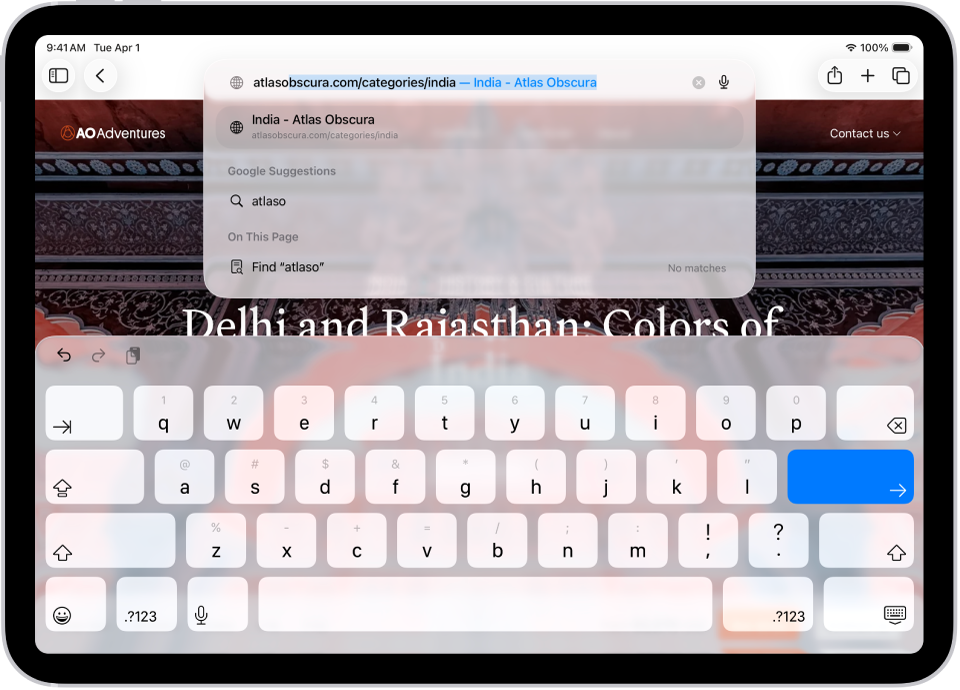 Eine Webseite, auf der „Atlas“ in das Suchfeld eingegeben wurde, und der Rest der URL automatisch ausgefüllt wurde. Unter dem Suchfeld befinden sich die Suchvorschläge von Google Search.