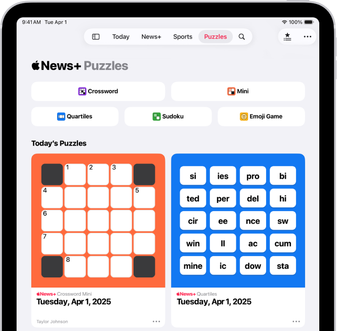 Der Puzzles-Feed in der App „News“.