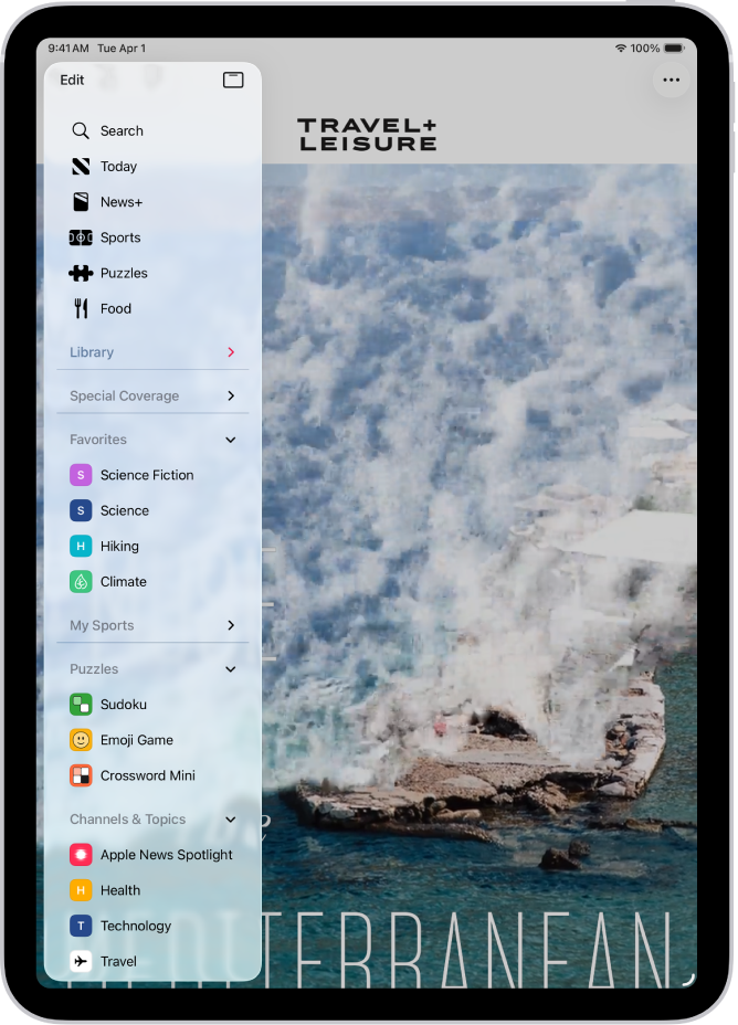 Gefolgte Kanäle und Themen werden in der News-Seitenleiste über einem Artikel angezeigt.