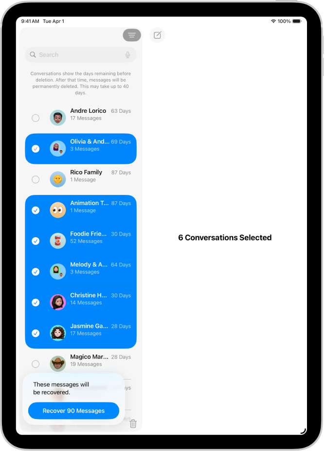 Mehrere kürzlich gelöschte Nachrichten wiederherstellen.
