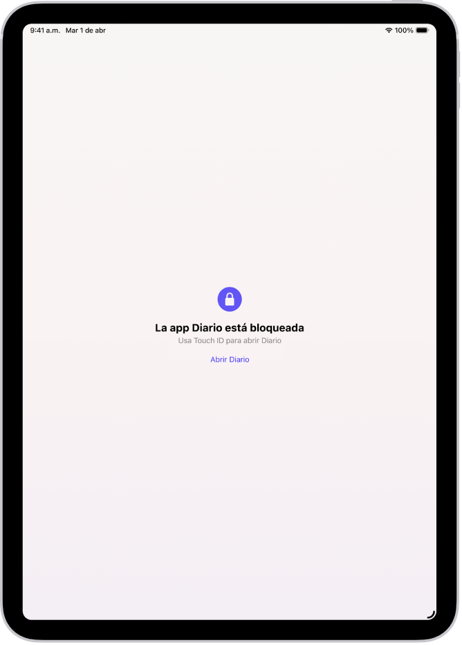 Una pantalla que solicita Touch ID para desbloquear el diario.