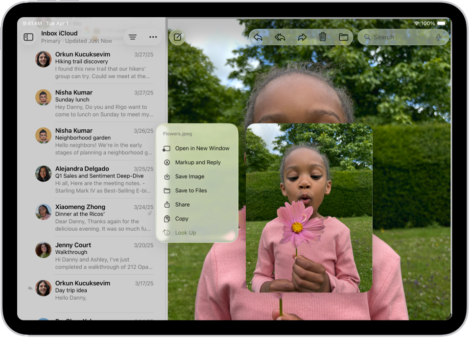 בחירה בקובץ מצורף בהודעת דוא״ל עם פירוט פעולות אפשריות.