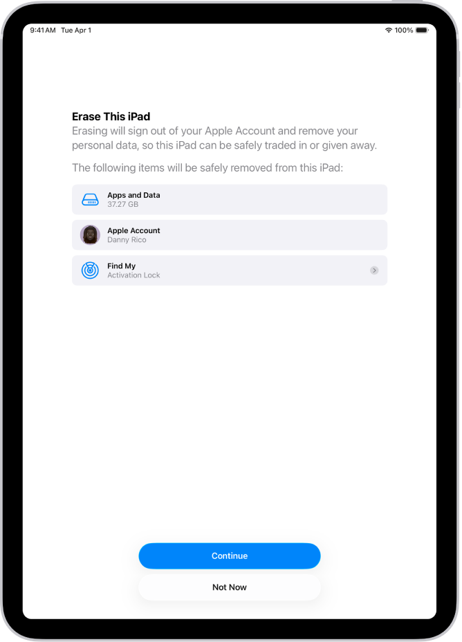 La schermata di inizializzazione di iPad.