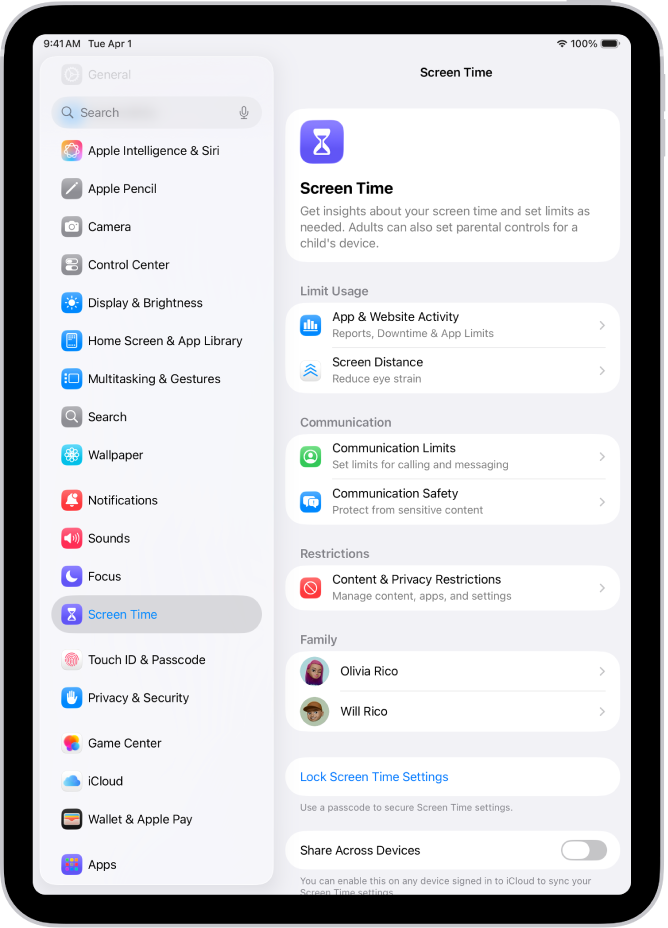Ekrāns, lai iestatītu Screen Time, kur redzams, ka darba iesākšanai pieskaraties App & Website Activity.