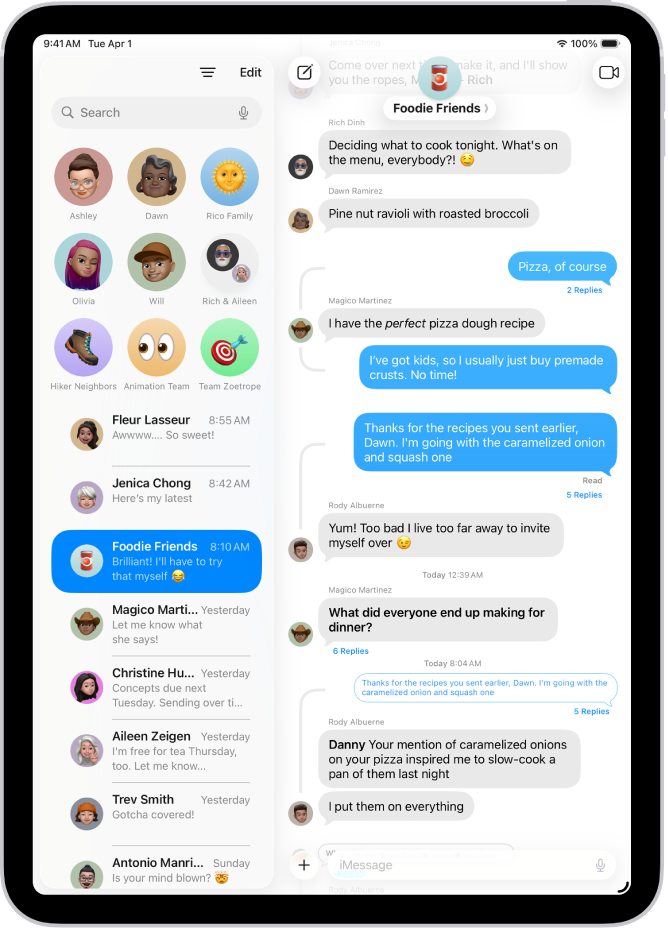 Een groepsgesprek in Berichten.