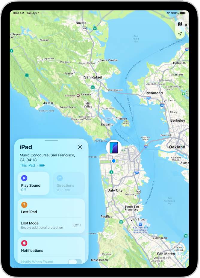 Het scherm 'Zoek mijn' met daarin een iPad.