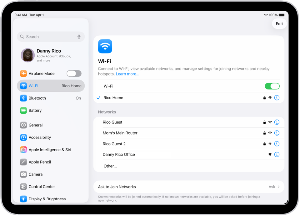 Obrazovka Nastavenia zobrazujúca dostupné Wi-Fi siete.
