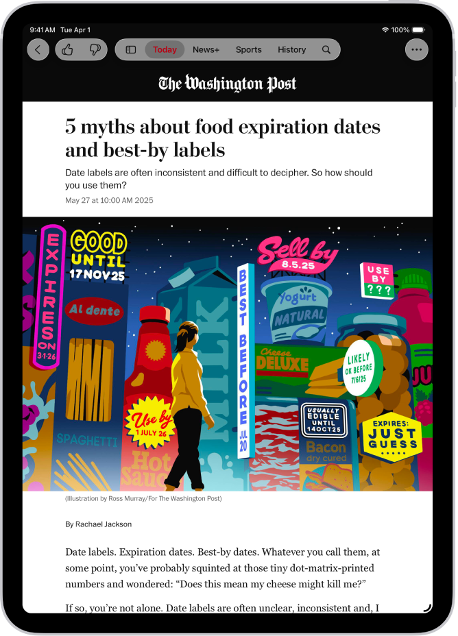 Стаття в програмі News (Новини). На смузі вкладок вибрано Today (Сьогодні).