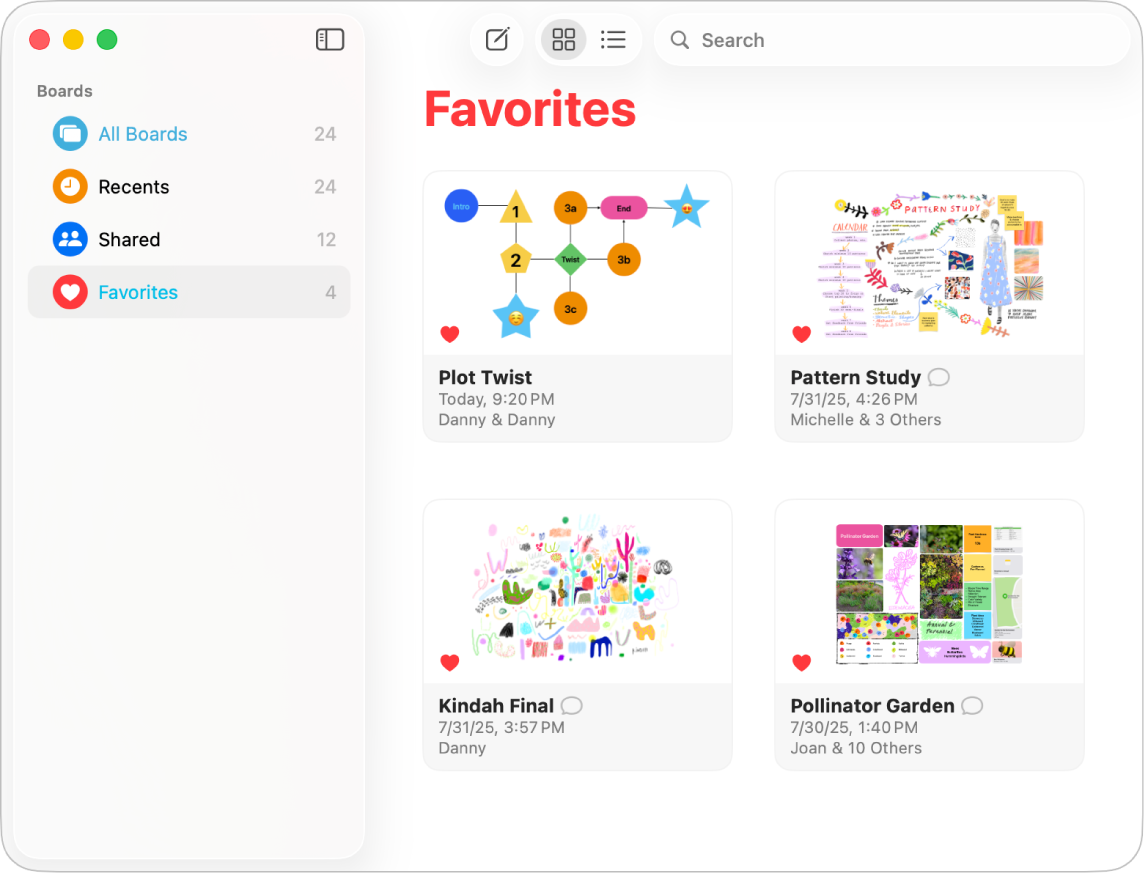 The Freeform app with Favorites showing.