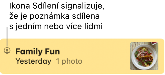 Poznámka sdílená v konverzaci ve Zprávách označená ikonou Sdílené nalevo od jejího názvu.