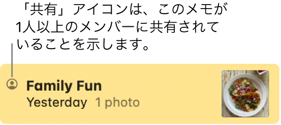 ほかの人と共有されたメモ。メモの名前の左に共有のアイコンが表示されています。