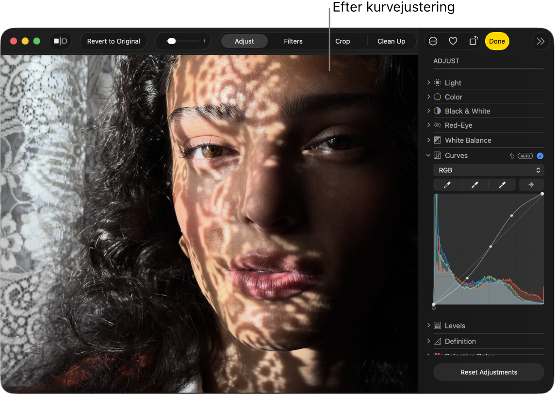 Et foto efter kurvejusteringer.