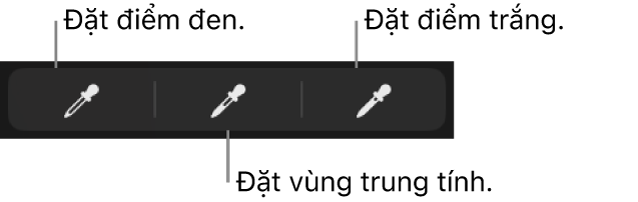 Ba dụng cụ lấy mẫu màu được sử dụng để đặt điểm đen, vùng trung tính và điểm trắng của ảnh hoặc video.