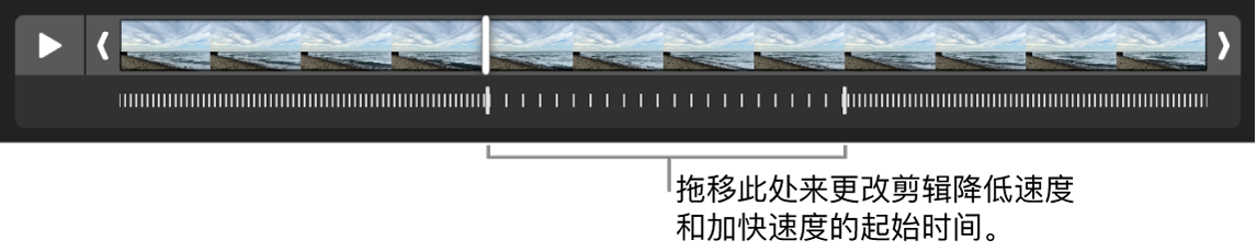 包含控制柄的慢动作视频,你可以拖移控制柄以更改视频减速和再次加速的位置。