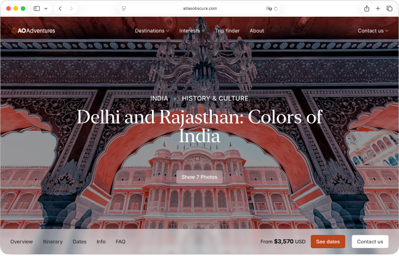 Una ventana de Safari muestra el sitio web Atlas Obscura.