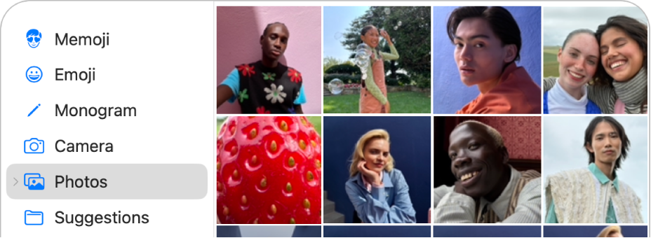 Pilihan gambar Akun Apple dengan Foto dipilih di bar samping dan berbagai foto ditampilkan.