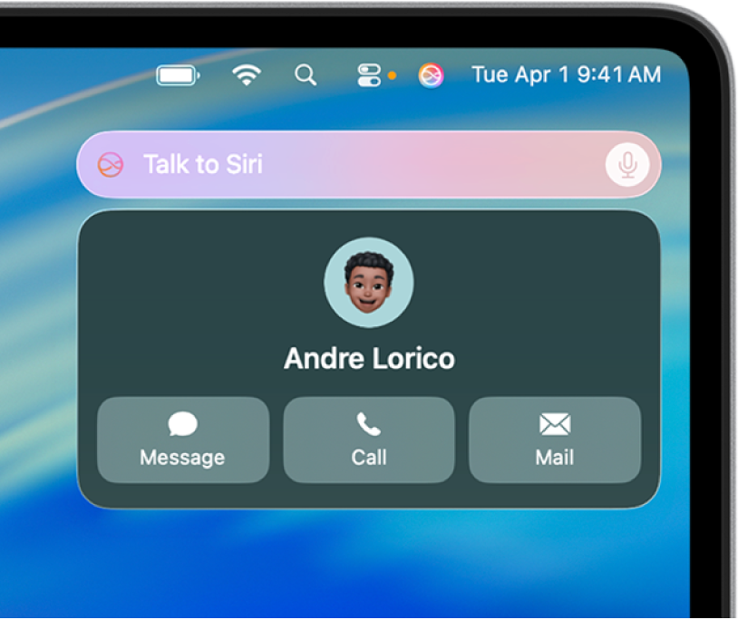 Trường yêu cầu Siri và phản hồi ở góc trên cùng bên phải của màn hình nền máy Mac.