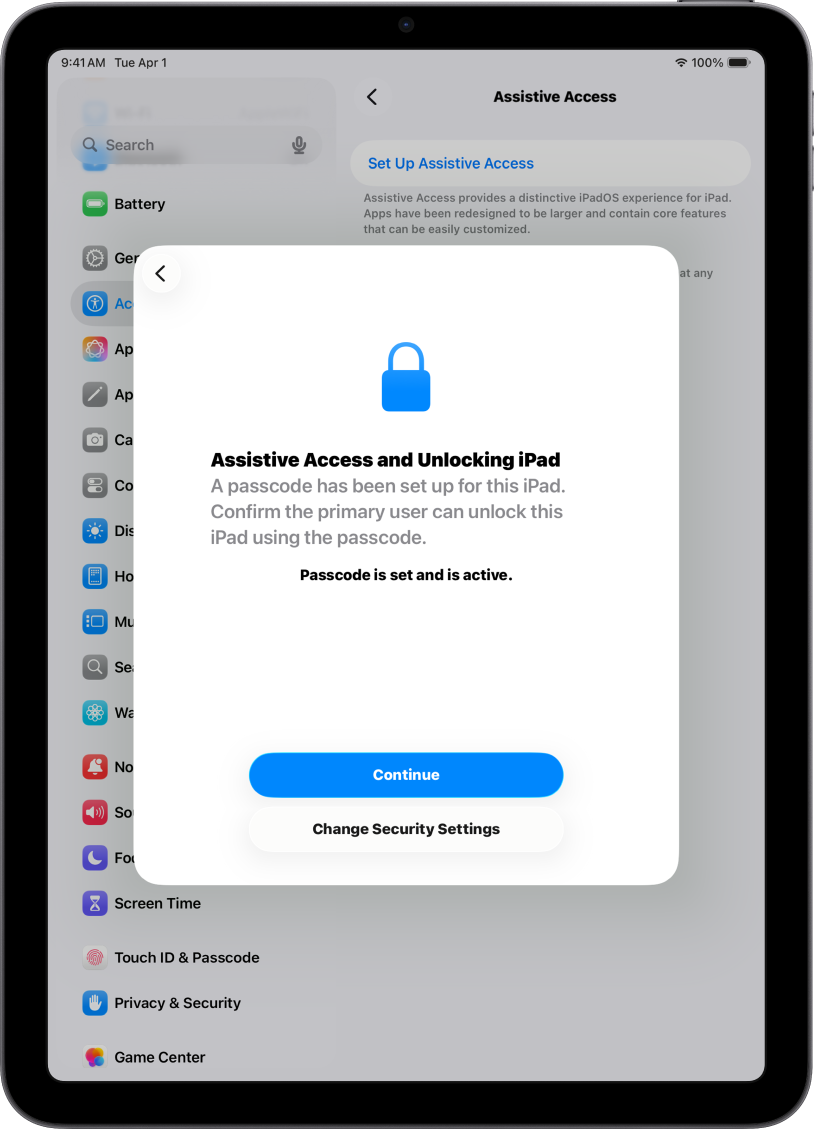 מסך ב-iPad שבו התומך המהימן מתבקש לאשר שהאדם שמשתמש במכשיר יודע מהו קוד הגישה של המכשיר.
