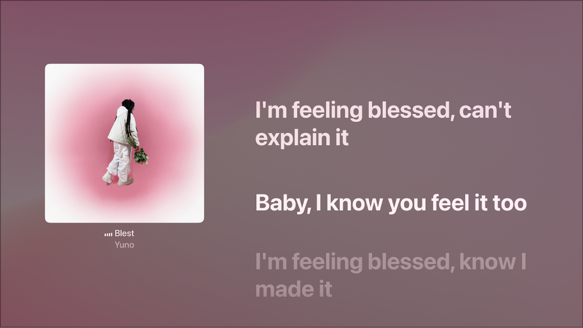 Now playing screen showing lyrics