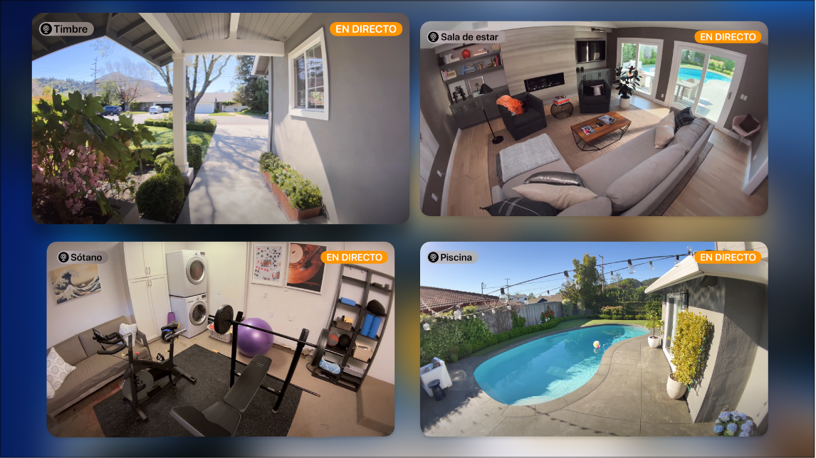 Pantalla del Apple TV con varias cámaras en la vista de Apple Home