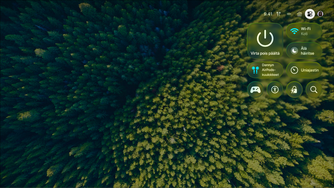 Apple TV ‑näyttö, jossa näkyy Ohjauskeskus.