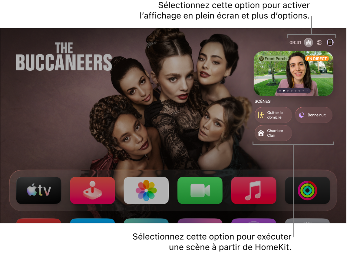 Écran de l’Apple TV qui affiche l’onglet Apple Home.