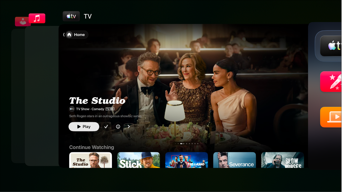 „Apple TV“ ekranas, kuriame rodoma „App Switcher“