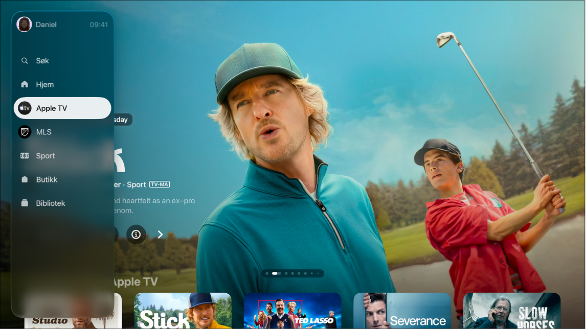 En skjerm viser sidepanelet i TV-appen