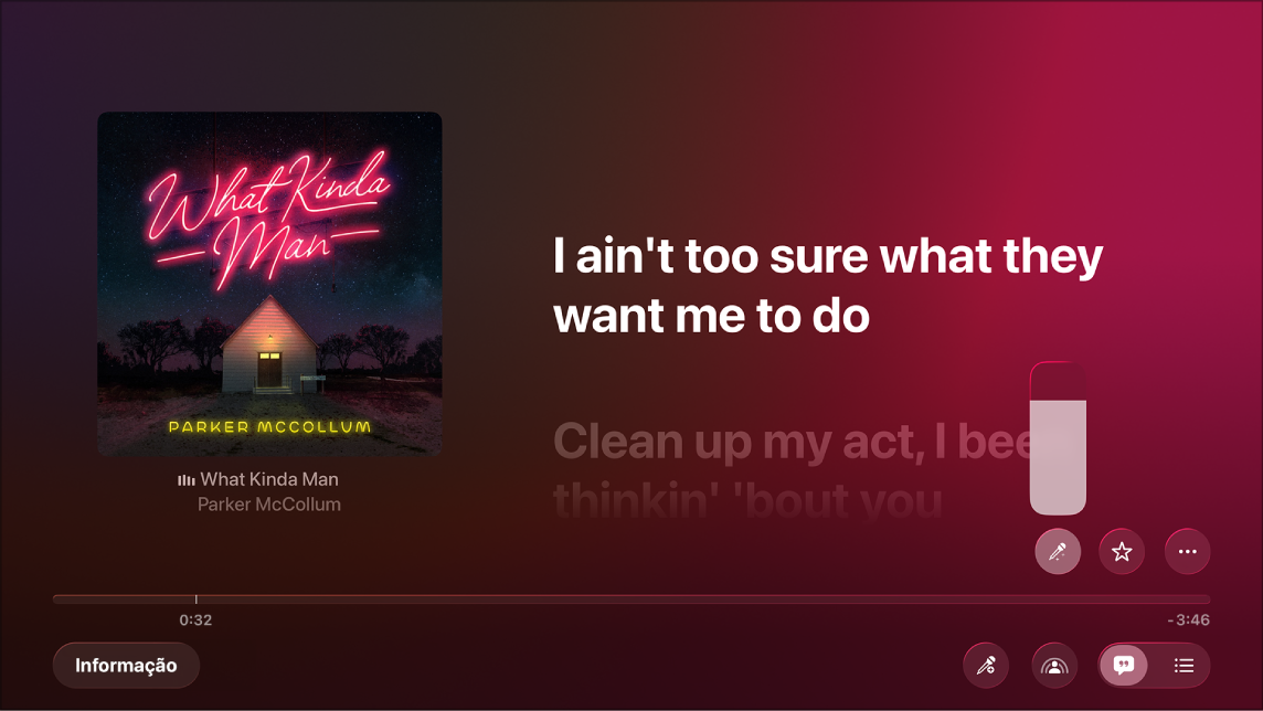 Ecrã “A reproduzir” a mostrar Apple Music Sing
