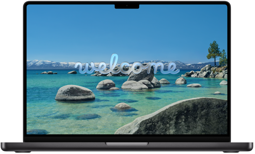 Ein geöffnetes MacBook Pro mit der Nachricht „Willkommen” auf dem Bildschirm.