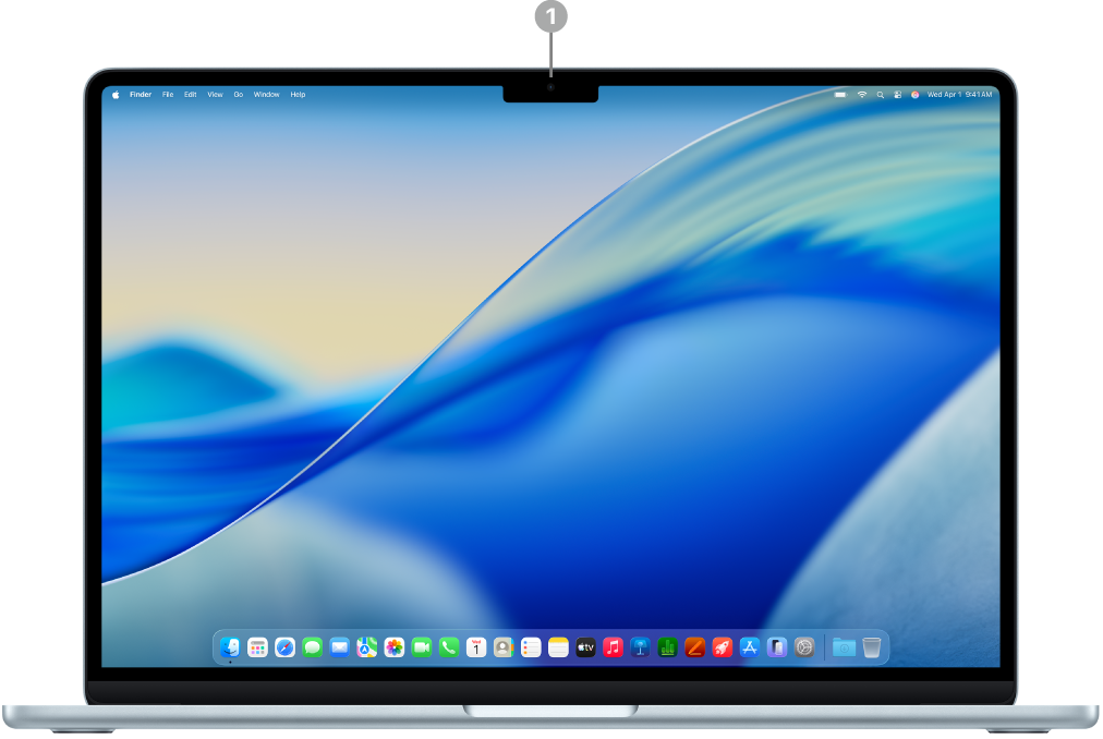 The front of a MacBook Air with the lid open showing the 12MP Center Stage camera.