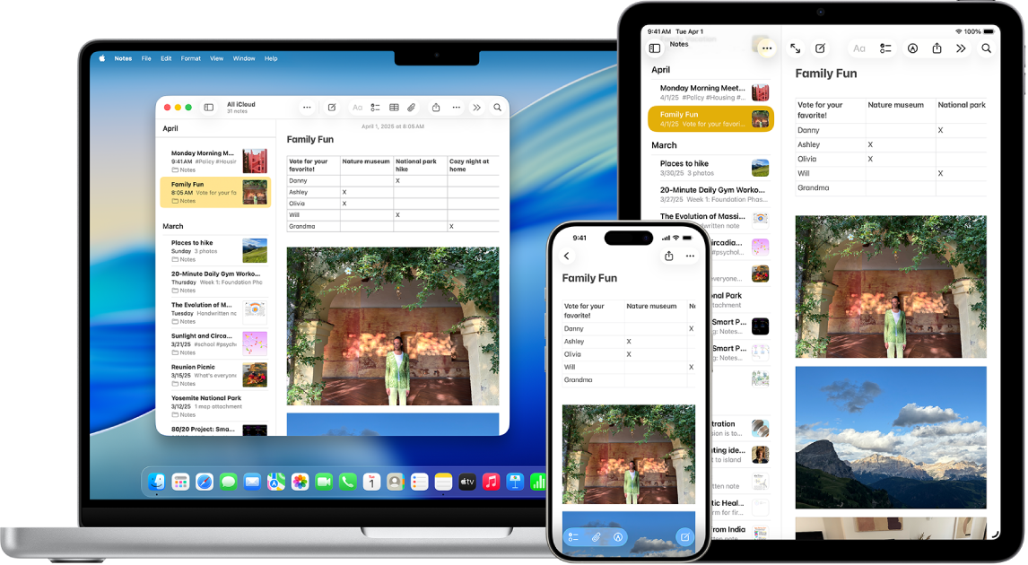โน้ตเดียวกันแสดงบน Mac, iPhone และ iPad