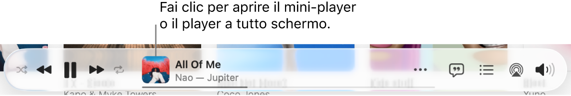 Fai clic sull’illustrazione dell’album per aprire il mini‑player.