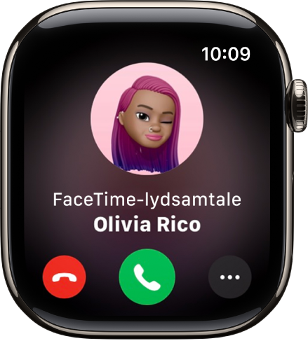 Telefon-appen som viser et innkommende anrop. Avslutt samtale-knappen er nederst til venstre. Svar-knappen er i midten nederst.