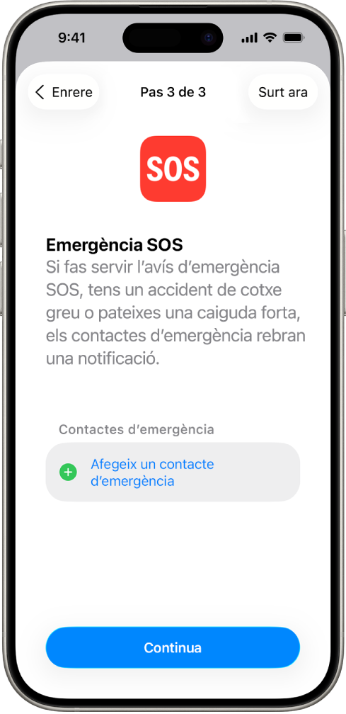 Pantalla d’un iPhone en què es mostra la pantalla de la funció “Emergència SOS”.