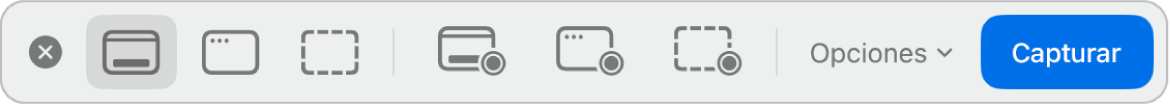 El panel de herramientas de la app Captura de Pantalla.