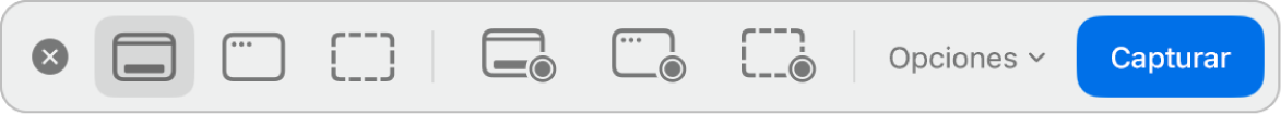 El panel de herramientas de la app Captura de Pantalla.