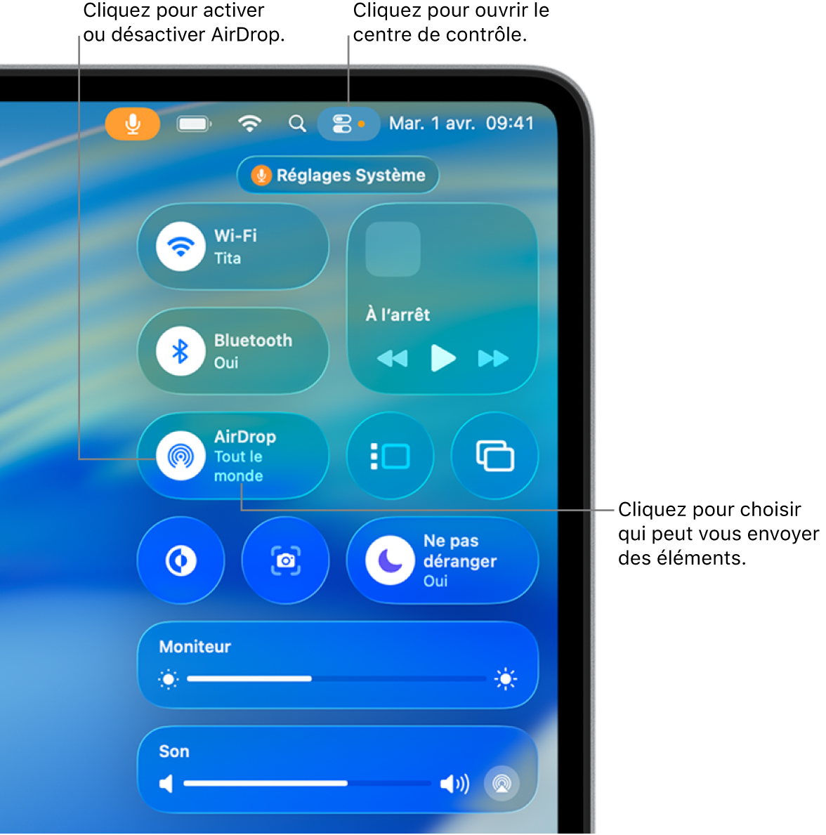 Utiliser AirDrop depuis le centre de contrôle.
