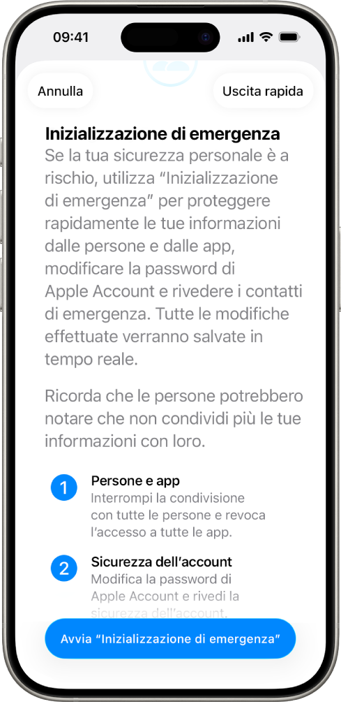 Una schermata che mostra un pulsante per avviare l’inizializzazione di emergenza.