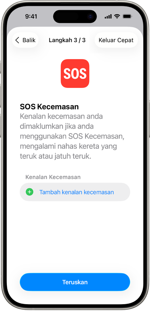 Skrin iPhone menunjukkan skrin SOS Kecemasan.