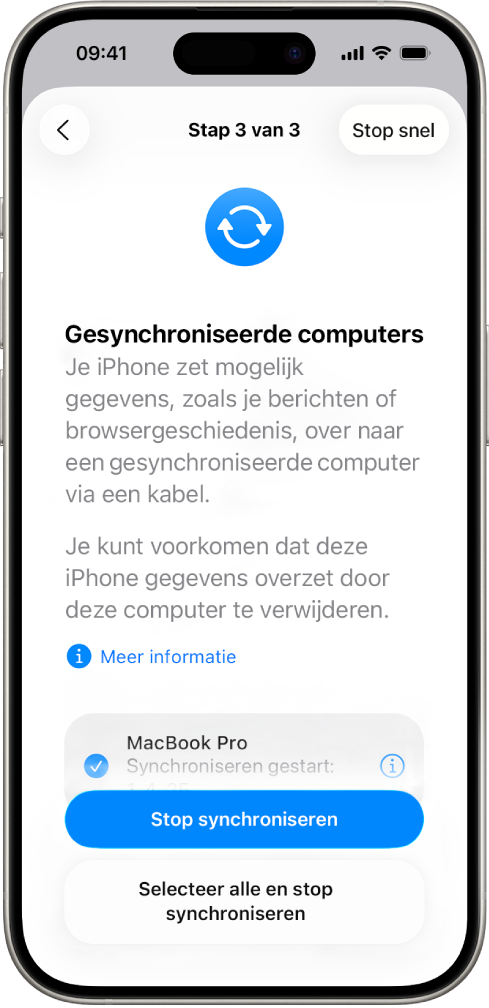 Een iPhone met het scherm 'Gesynchroniseerde computers'.