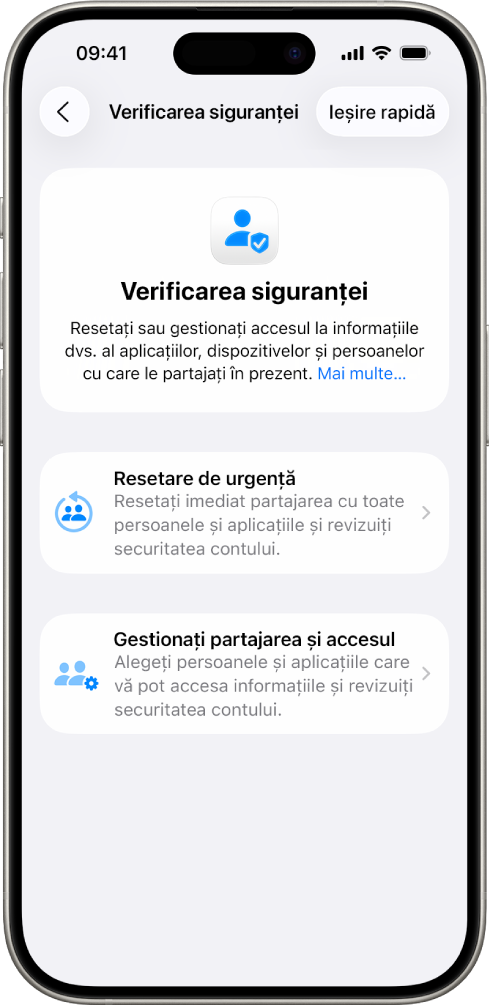 Un iPhone prezentând ecranul Verificarea siguranței.