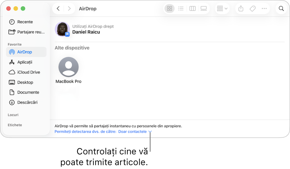 Fereastră Finder AirDrop.